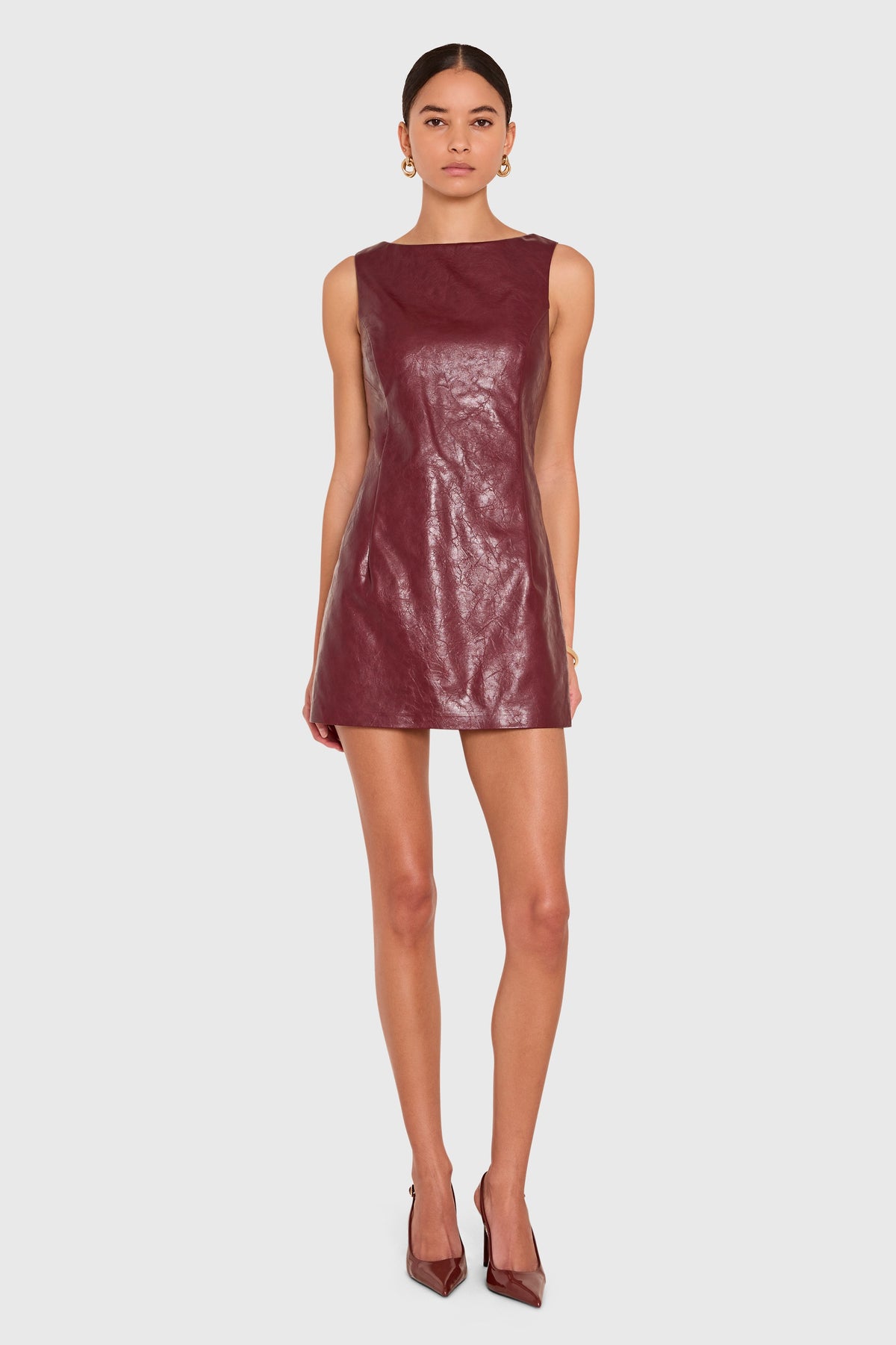 Amanda Uprichard Karla Romper in Patent Leather in Burgundy - additional view