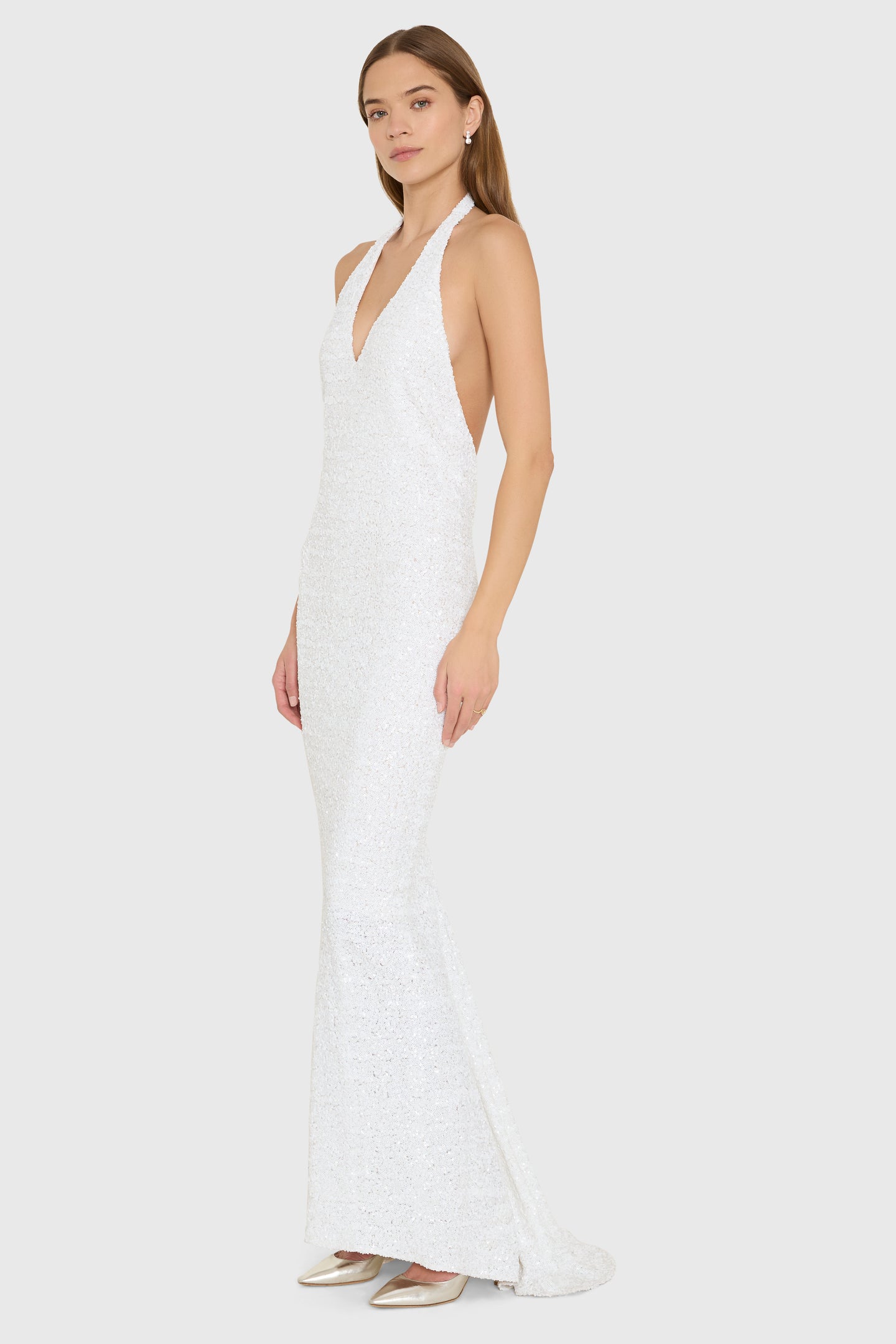 Sleeveless Maxi Esther Gown in White Sequin | XS | Amanda Uprichard Sleeveless Maxi Esther Gown in White Sequin | XS | Amanda Uprichard