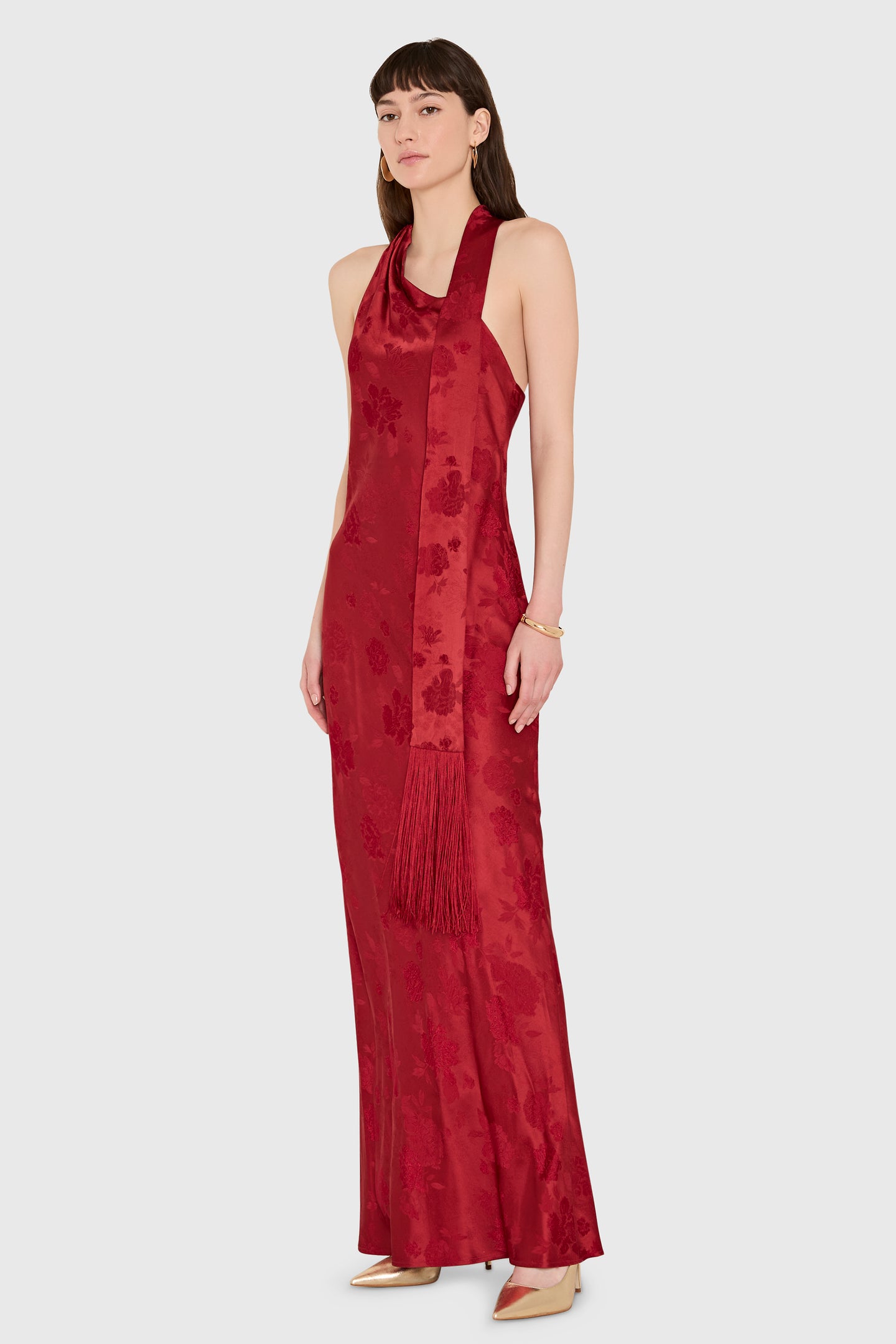 Amanda Uprichard Sonya Maxi with Fringe in Rosette - side view
