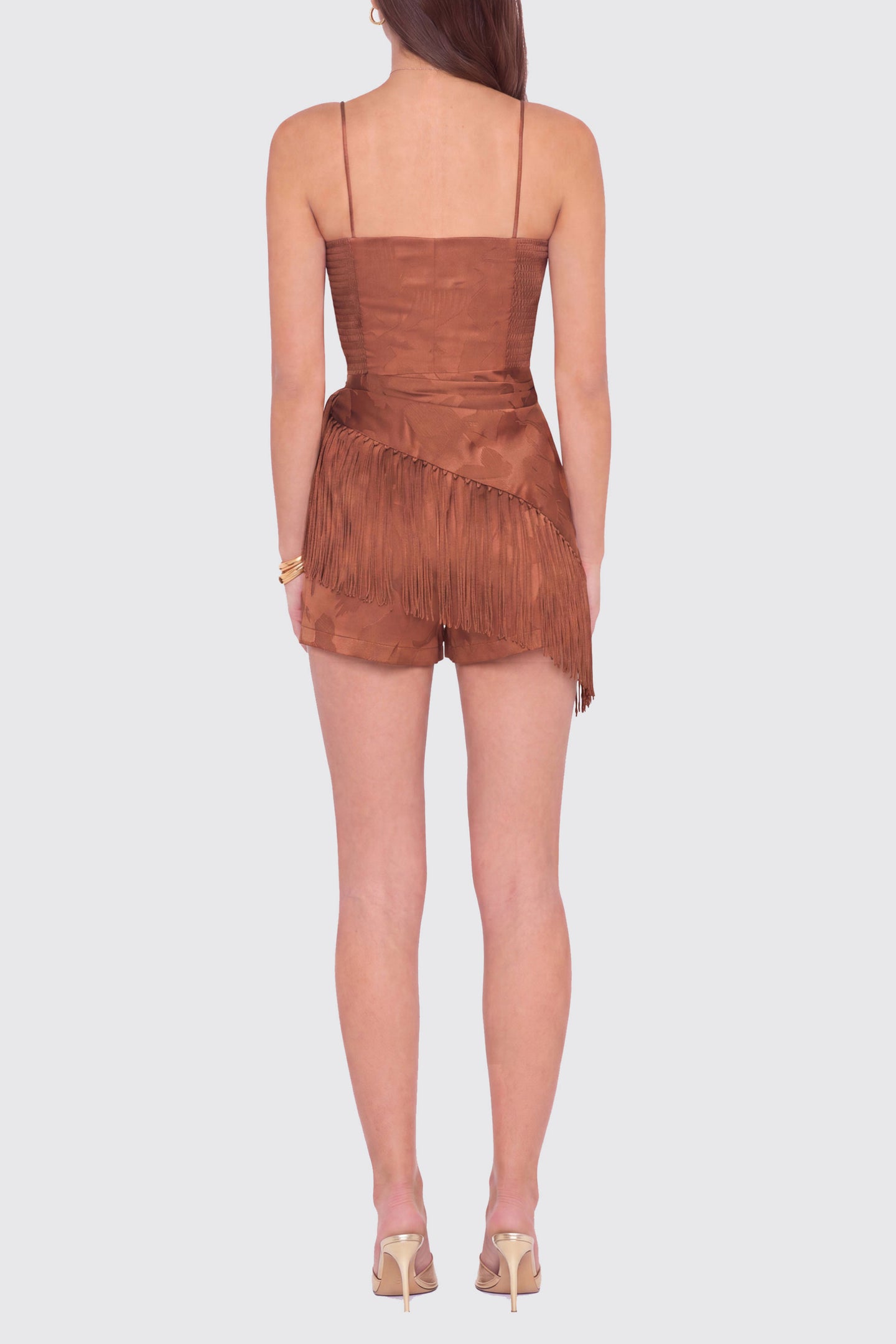 Amanda Uprichard Marrakesh Romper in Rust - back view