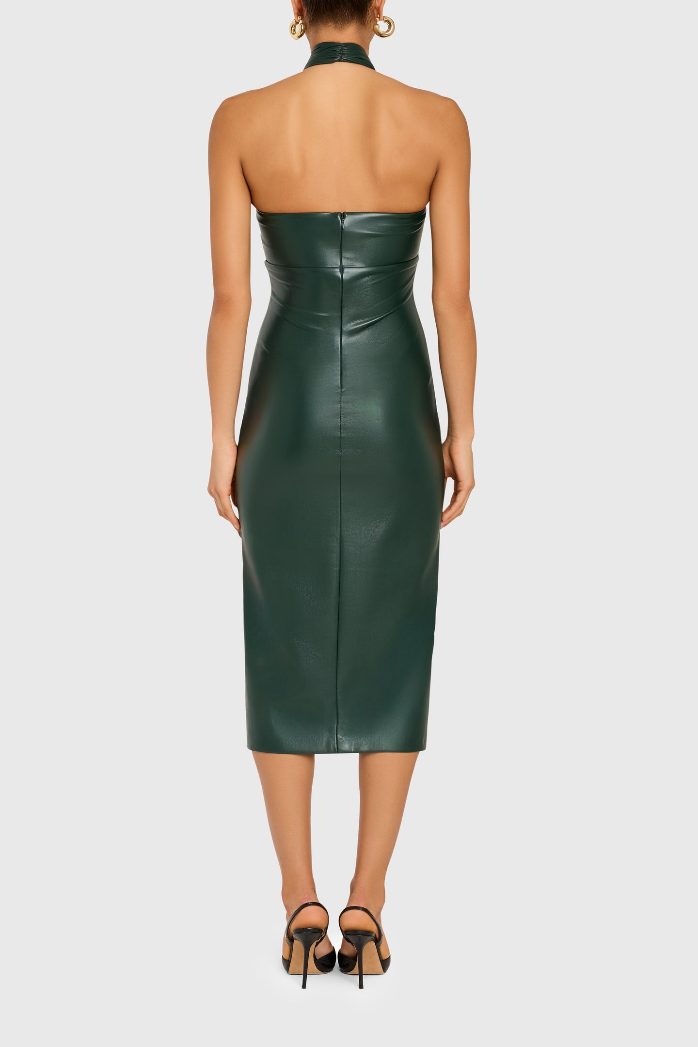 Conchita Dress in Moss Green - Leather Midi Dress