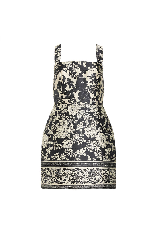 Amanda Uprichard square-neck smocked Brianne Dress in Babylon Print, shown on an invisible mannequin