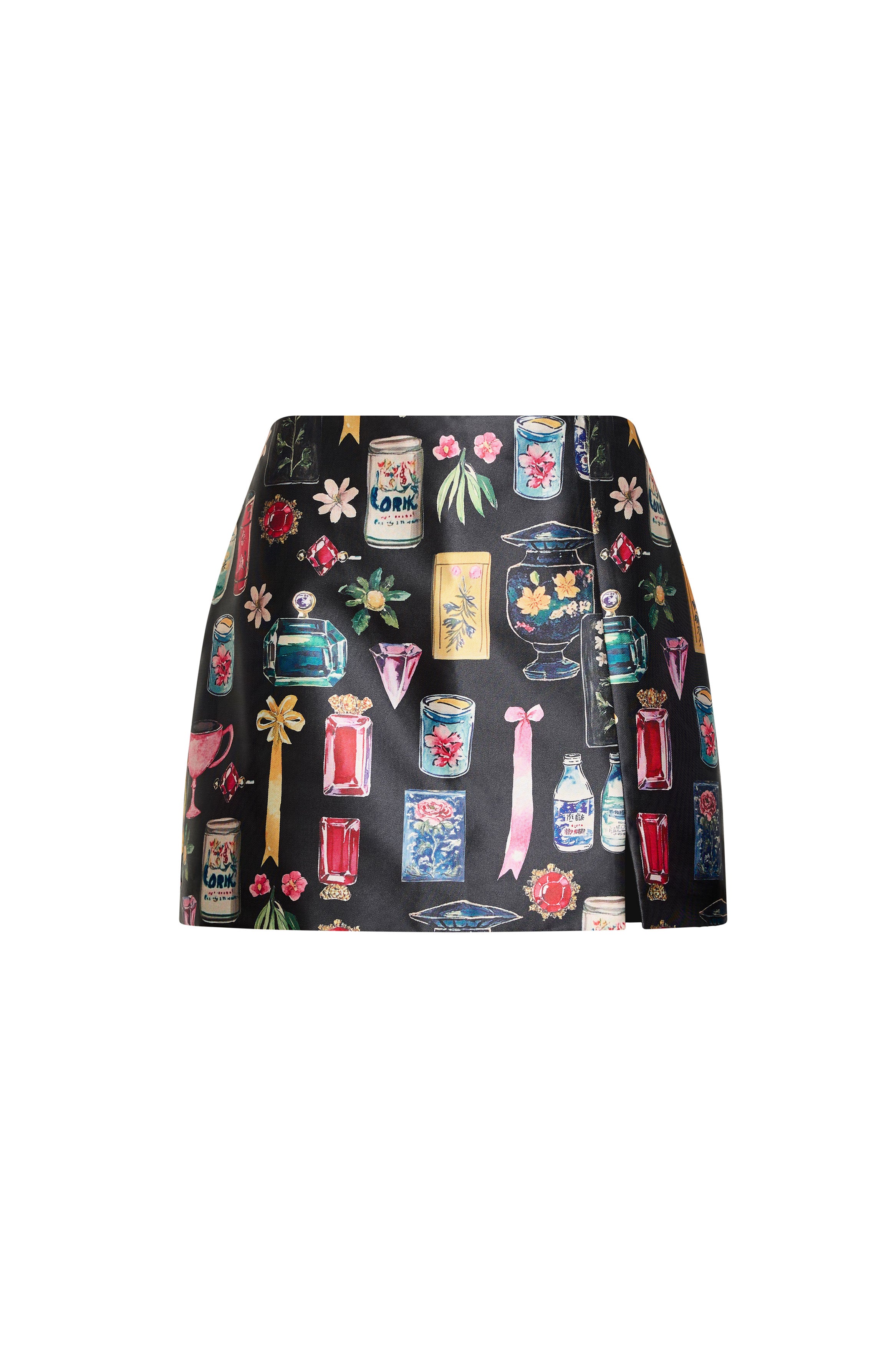 Skirt with colorful graphic design on a white background