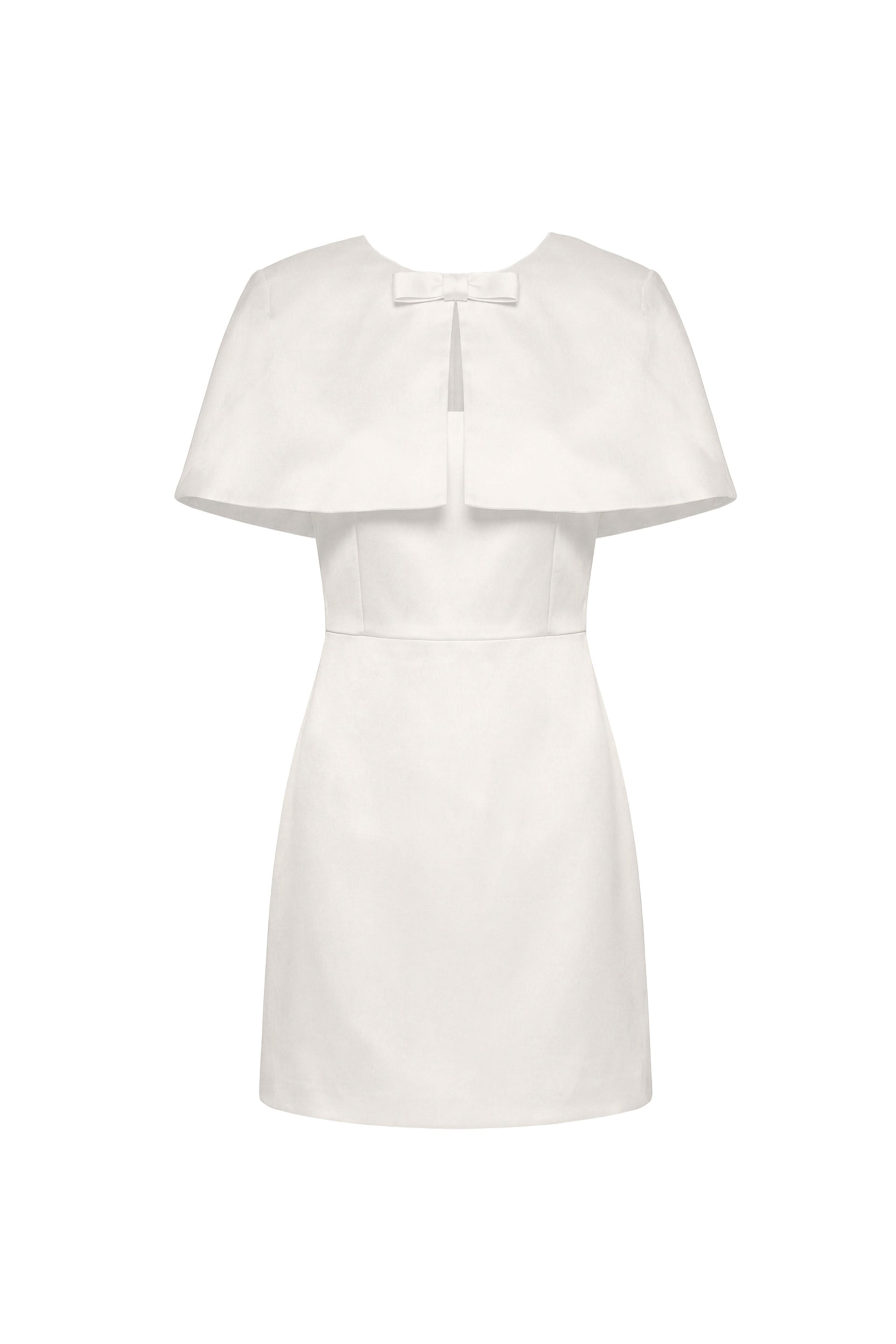 Sleeveless Mini Elyna Capelet Dress in Ivory Satin | S