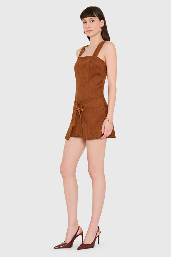 Amanda Uprichard Robin Romper in Suede in Chestnut - side view
