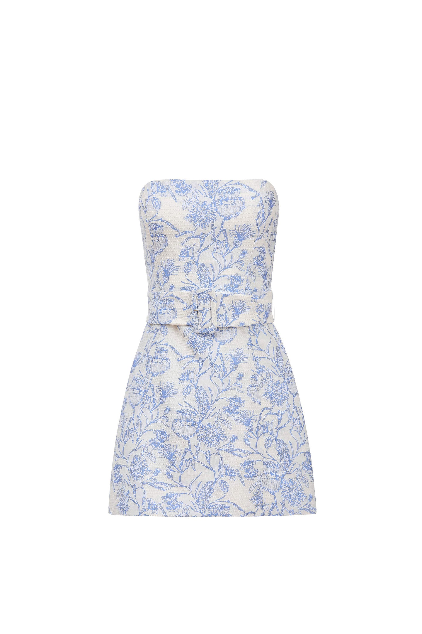 Strapless Mini Fae Dress in English Blue Toile | L | Amanda Uprichard Strapless Mini Fae Dress in English Blue Toile | L | Amanda Uprichard