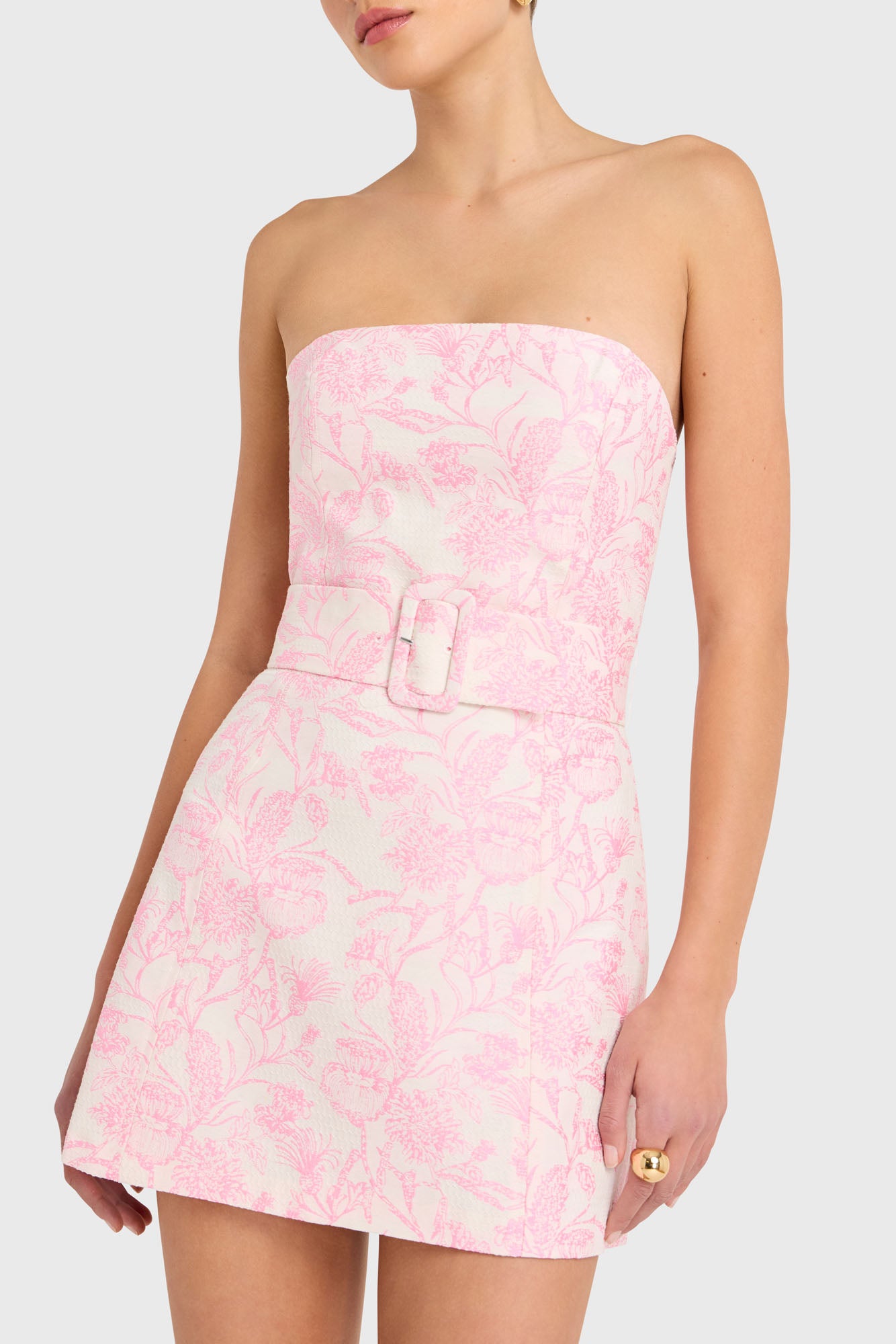 Strapless Mini Fae Dress in Shocking Pink Toile | L | Amanda Uprichard Strapless Mini Fae Dress in Shocking Pink Toile | L | Amanda Uprichard