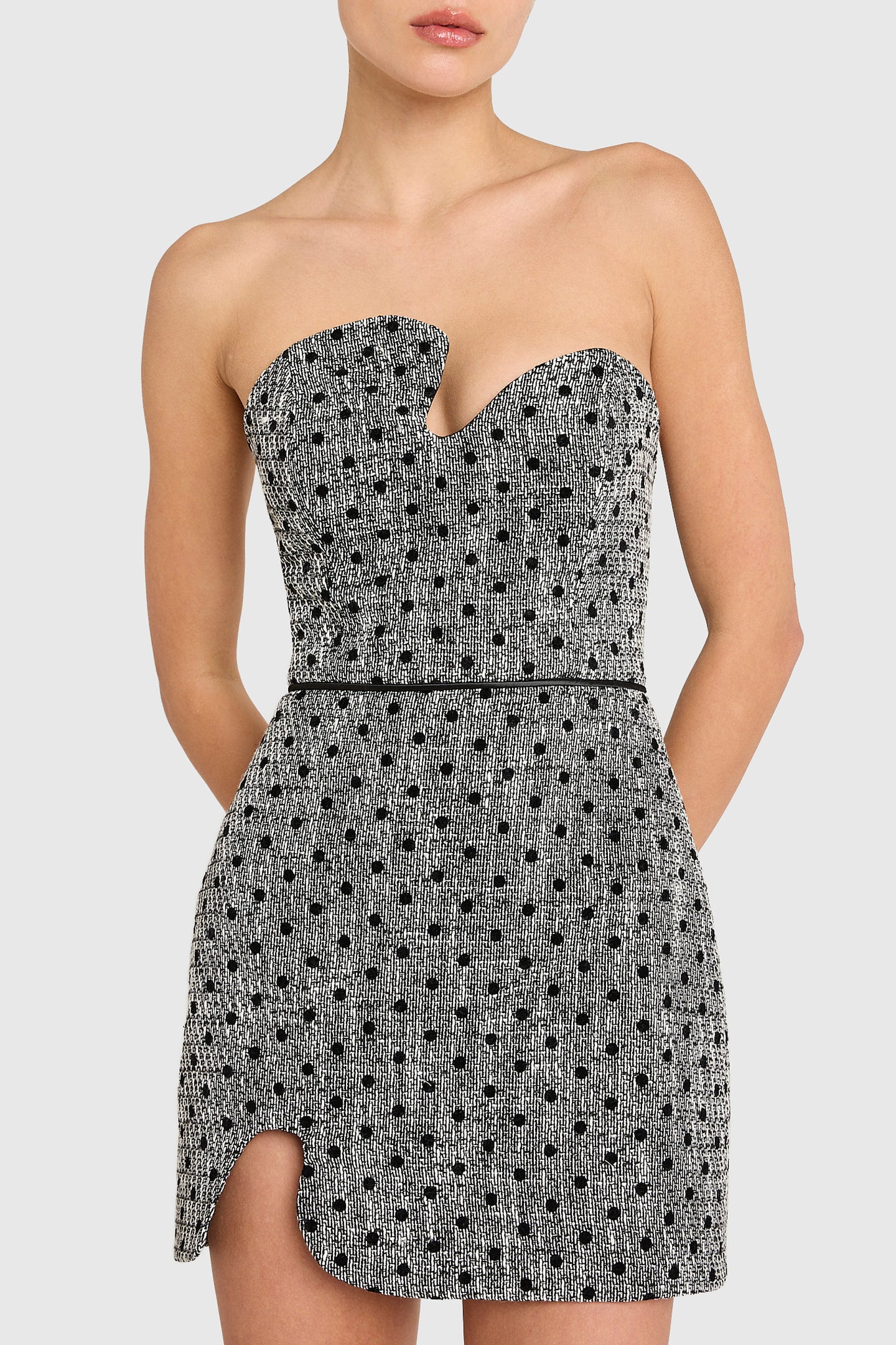 Strapless Puzzle Mini Dress in Polka Dot Tweed View 4