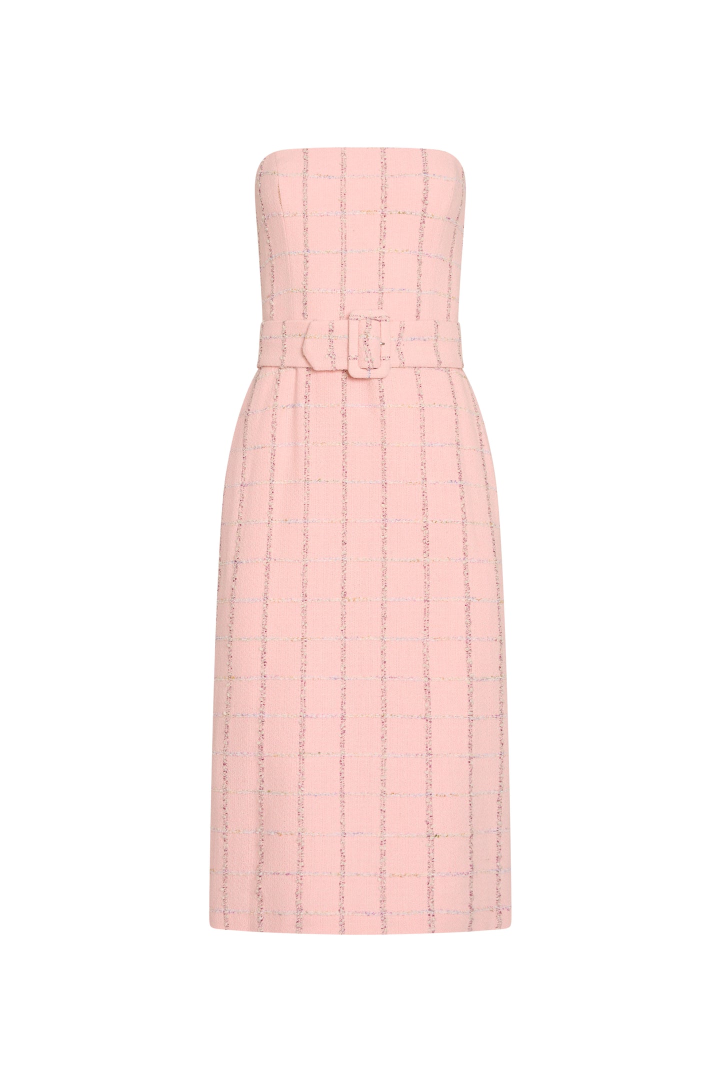 tweed strapless dress Gala Midi / Gold | MESHKI Midi Dress Women's Dor Strapless Straight Across