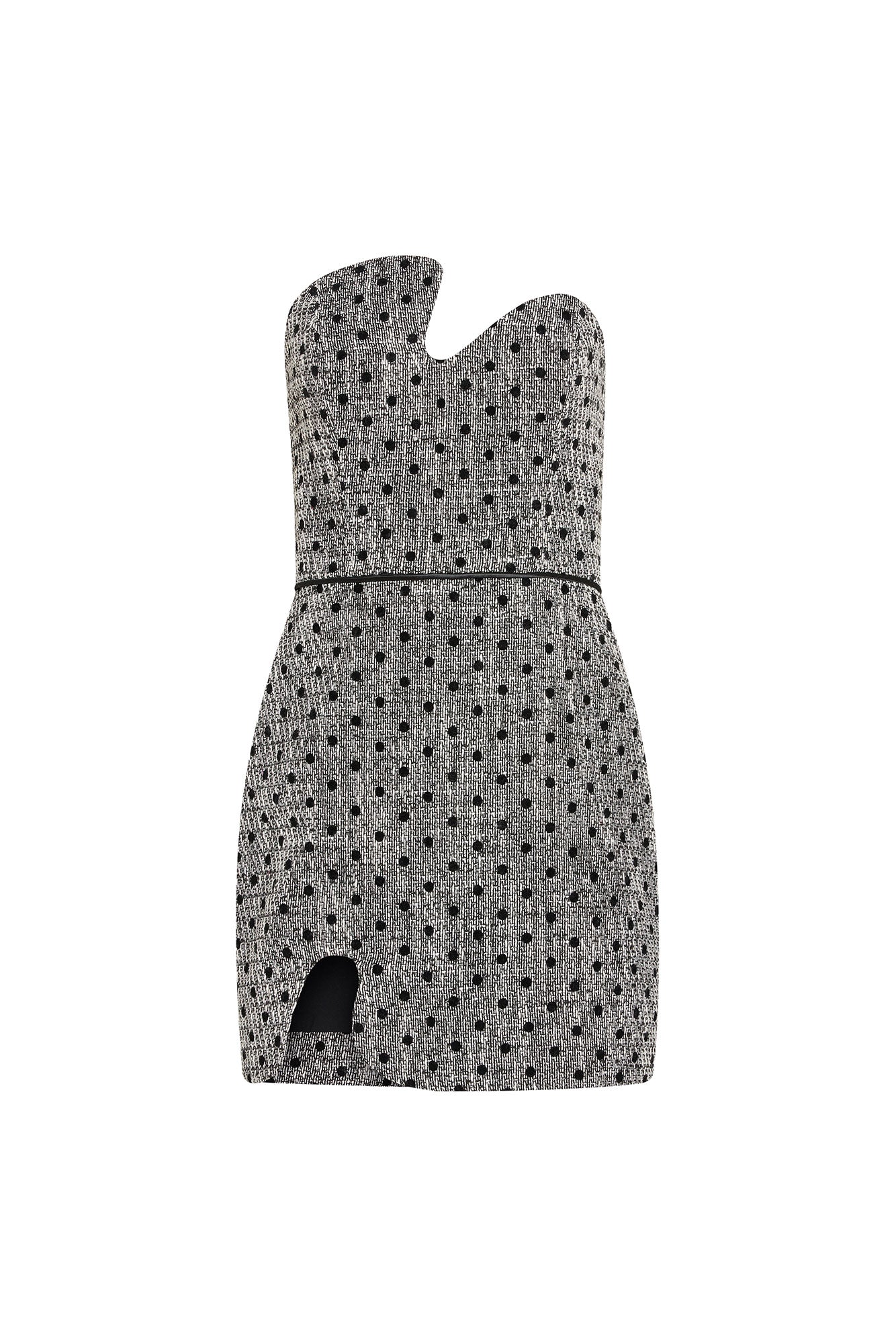 Strapless Puzzle Mini Dress in Polka Dot Tweed