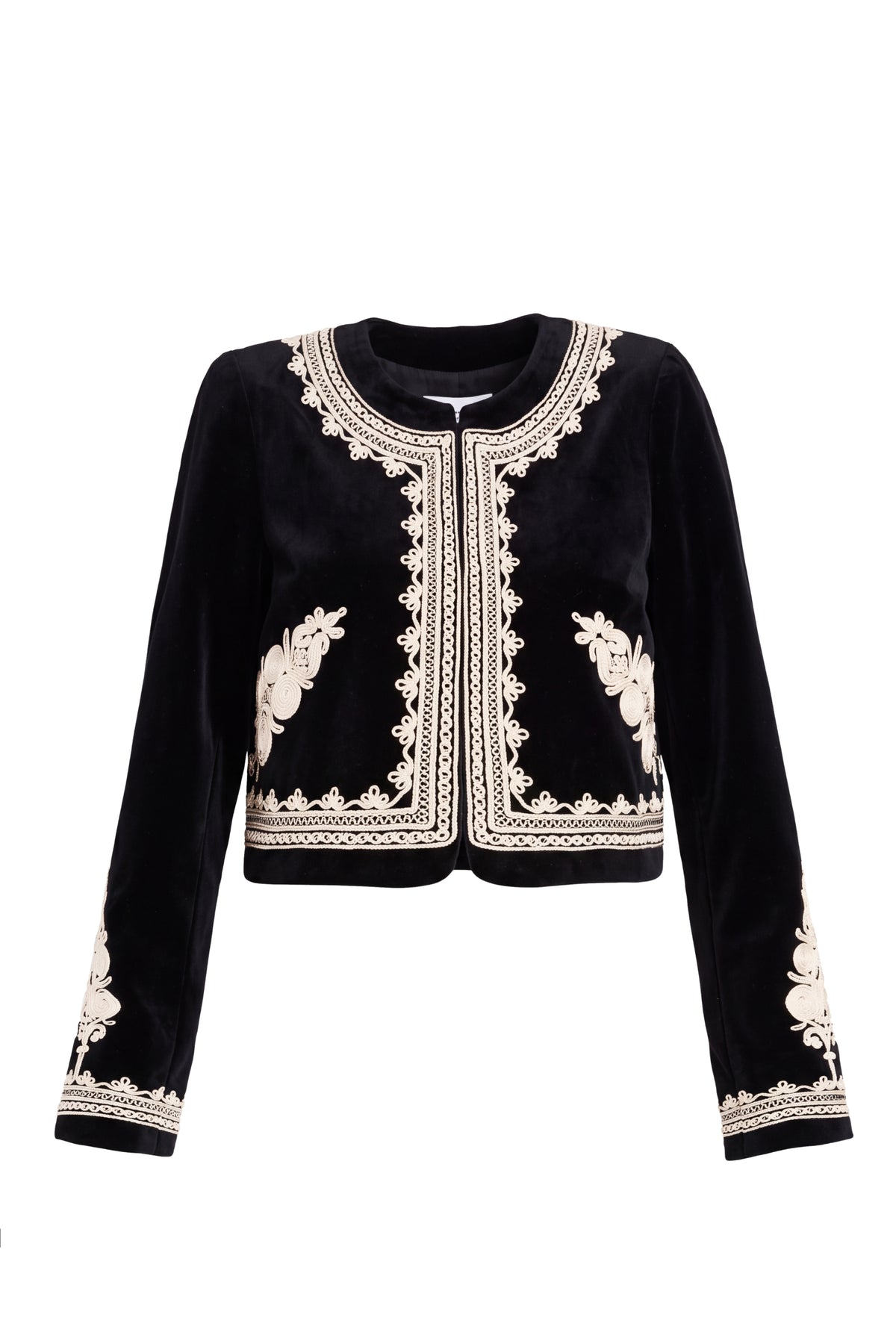 Amanda Uprichard Braswell Jacket in Velvet in Black - shown on an invisible mannequin