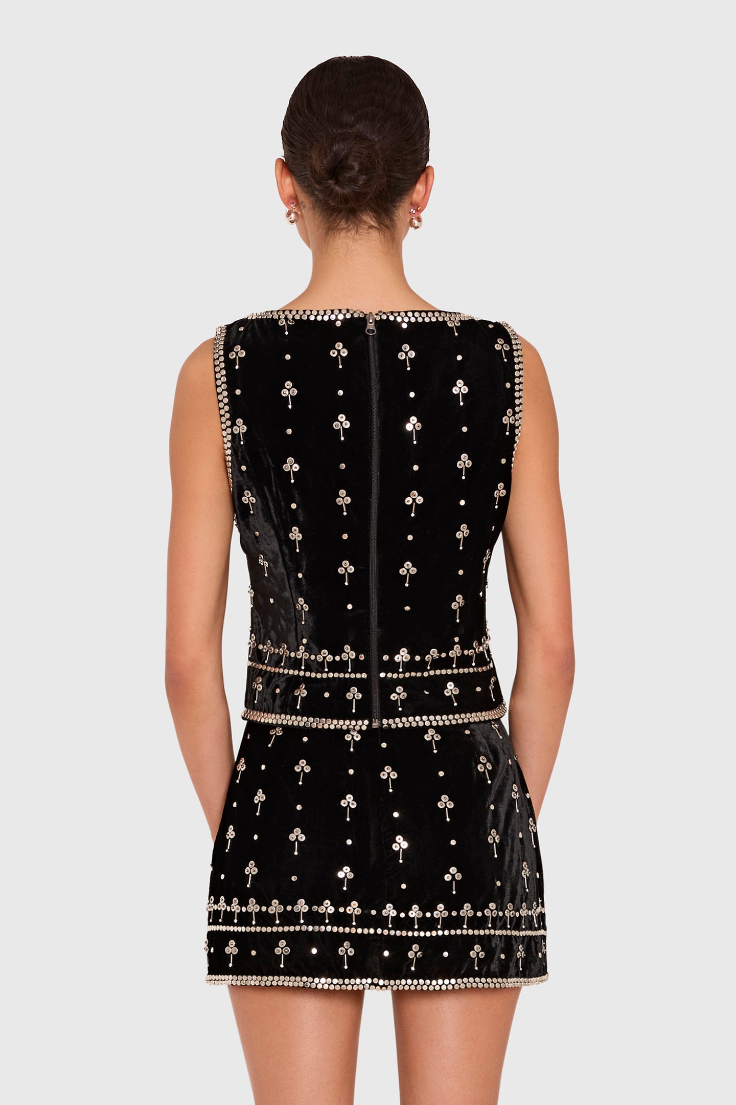 Amanda Uprichard Ines Top in Studded Velvet in Black - back view