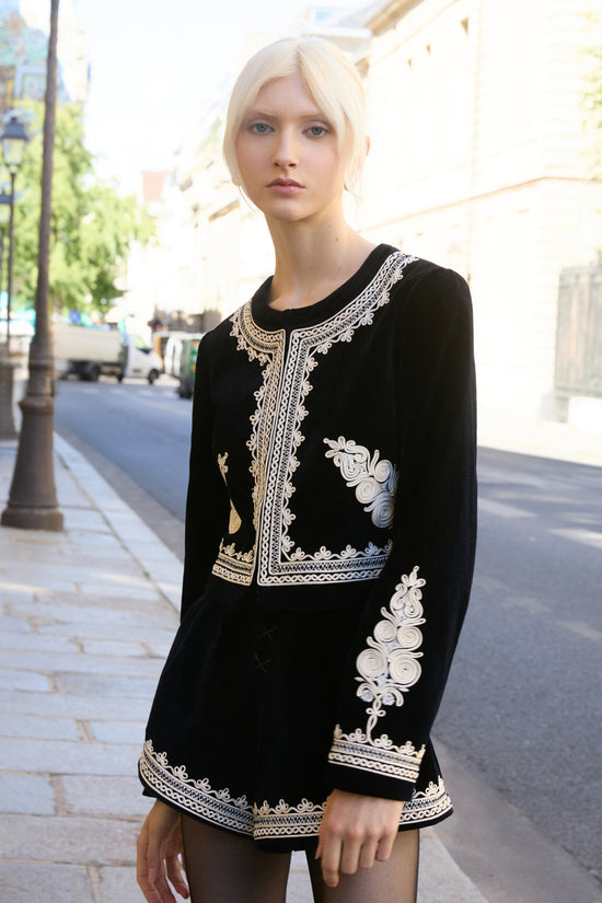 Amanda Uprichard Jeremiah Shorts in Velvet in Black - editorial image