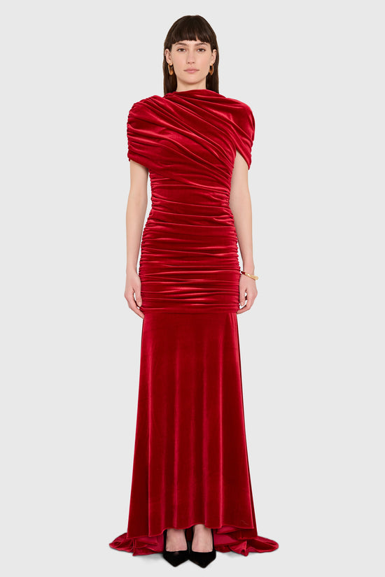 Amanda Uprichard Evianna Gown in Velvet in Carnelian - front view