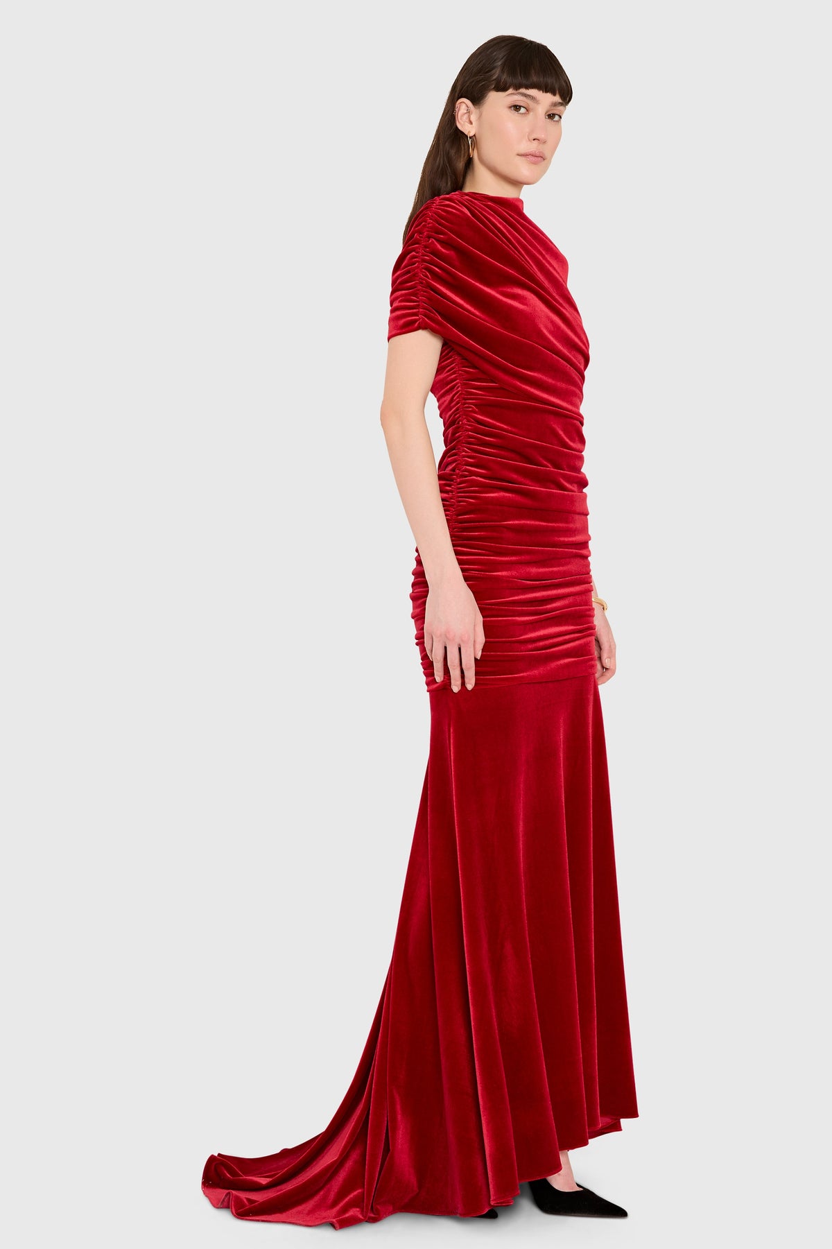 Amanda Uprichard Evianna Gown in Velvet in Carnelian - side view