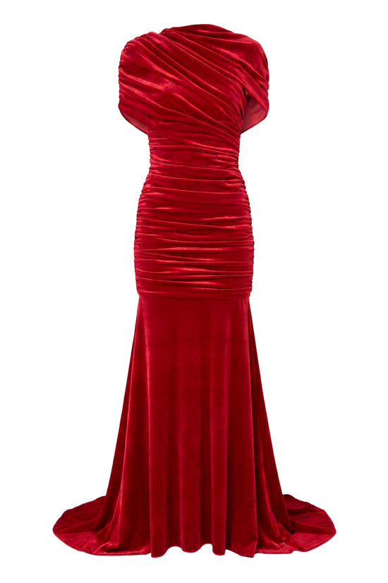 Amanda Uprichard Evianna Gown in Velvet in Carnelian - shown on invisible mannequin