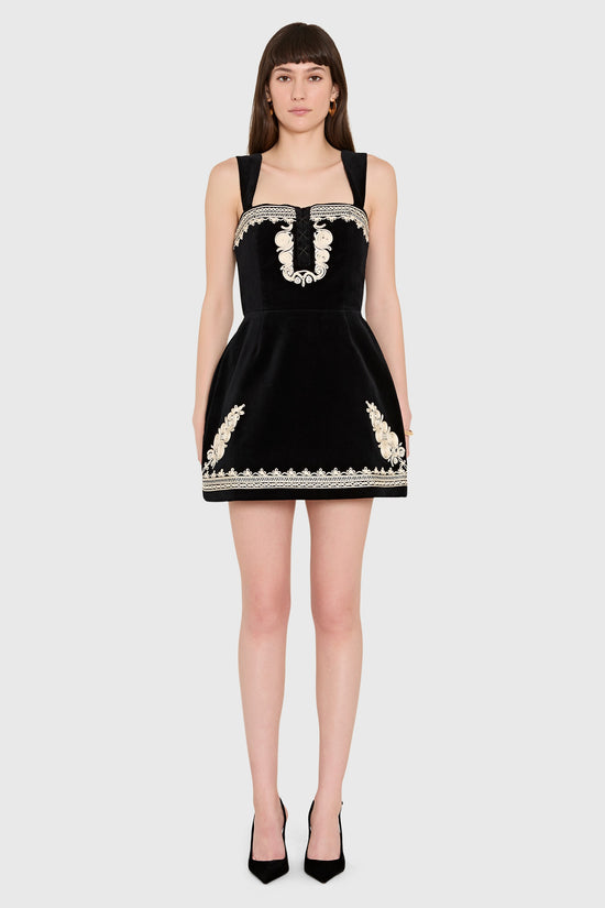 Amanda Uprichard Lottie Dress in Velvet in Black - front view