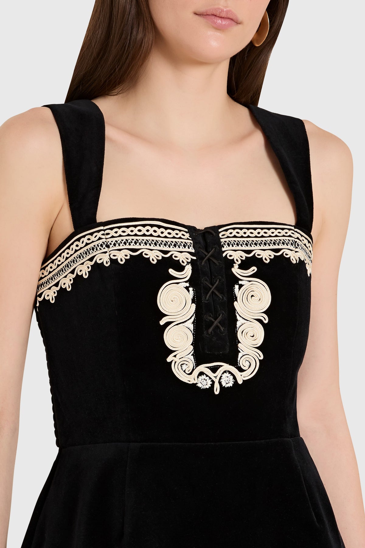 Amanda Uprichard Lottie Dress in Velvet in Black - detail view