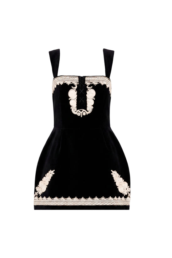 Amanda Uprichard Lottie Dress in Velvet in Black - shown on invisible mannequin