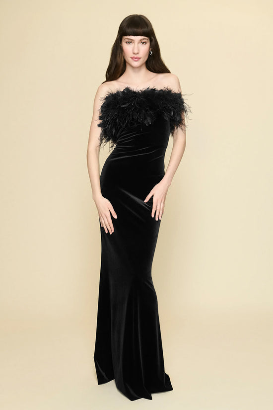 Amanda Uprichard Ella Gown in Velvet in Black - editorial image