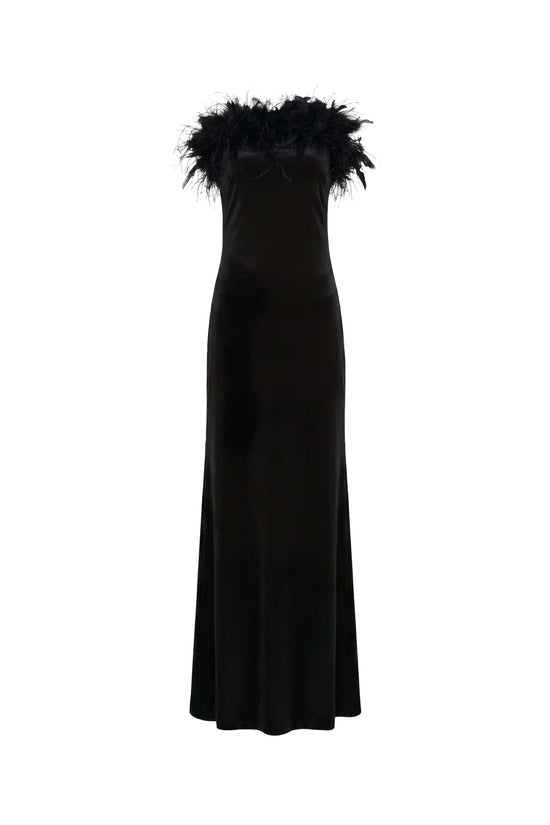 Amanda Uprichard Ella Gown in Velvet in Black - shown on invisible mannequin