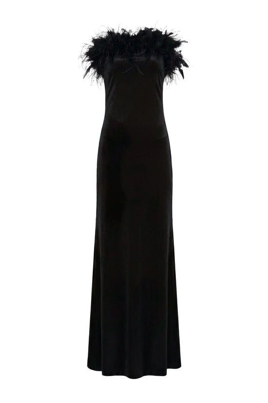 Amanda Uprichard Ella Gown in Velvet in Black - shown on an invisible mannequin