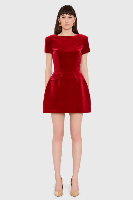 Amanda Uprichard Abigail Dress in Velvet in Carnelian - front view