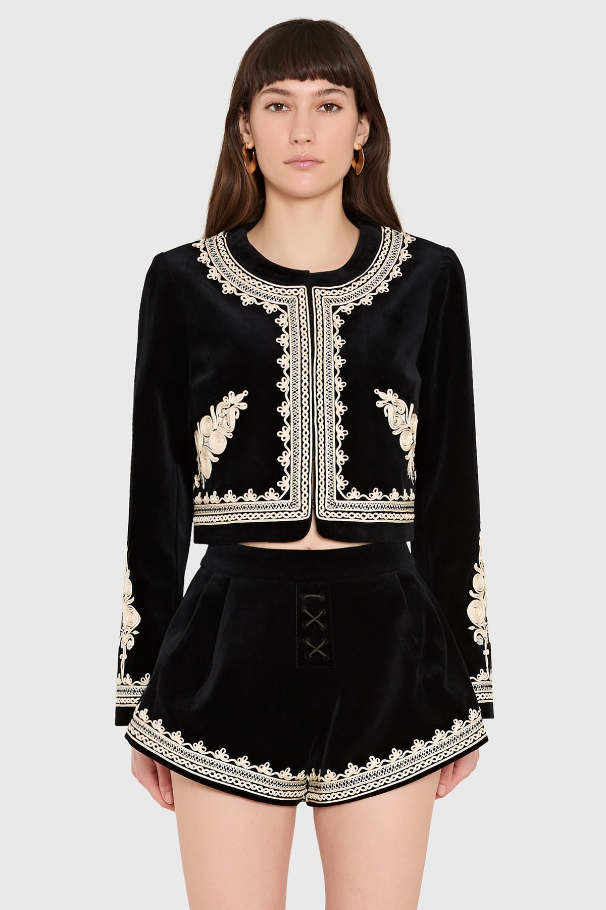 Amanda Uprichard Braswell Jacket in Velvet in Black - front view
