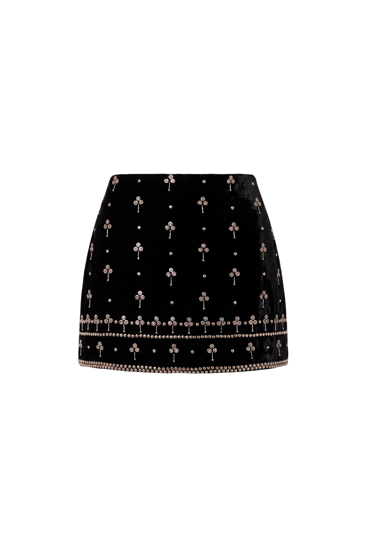Amanda Uprichard Miles Skirt in Studded Velvet in Black - shown on invisible mannequin