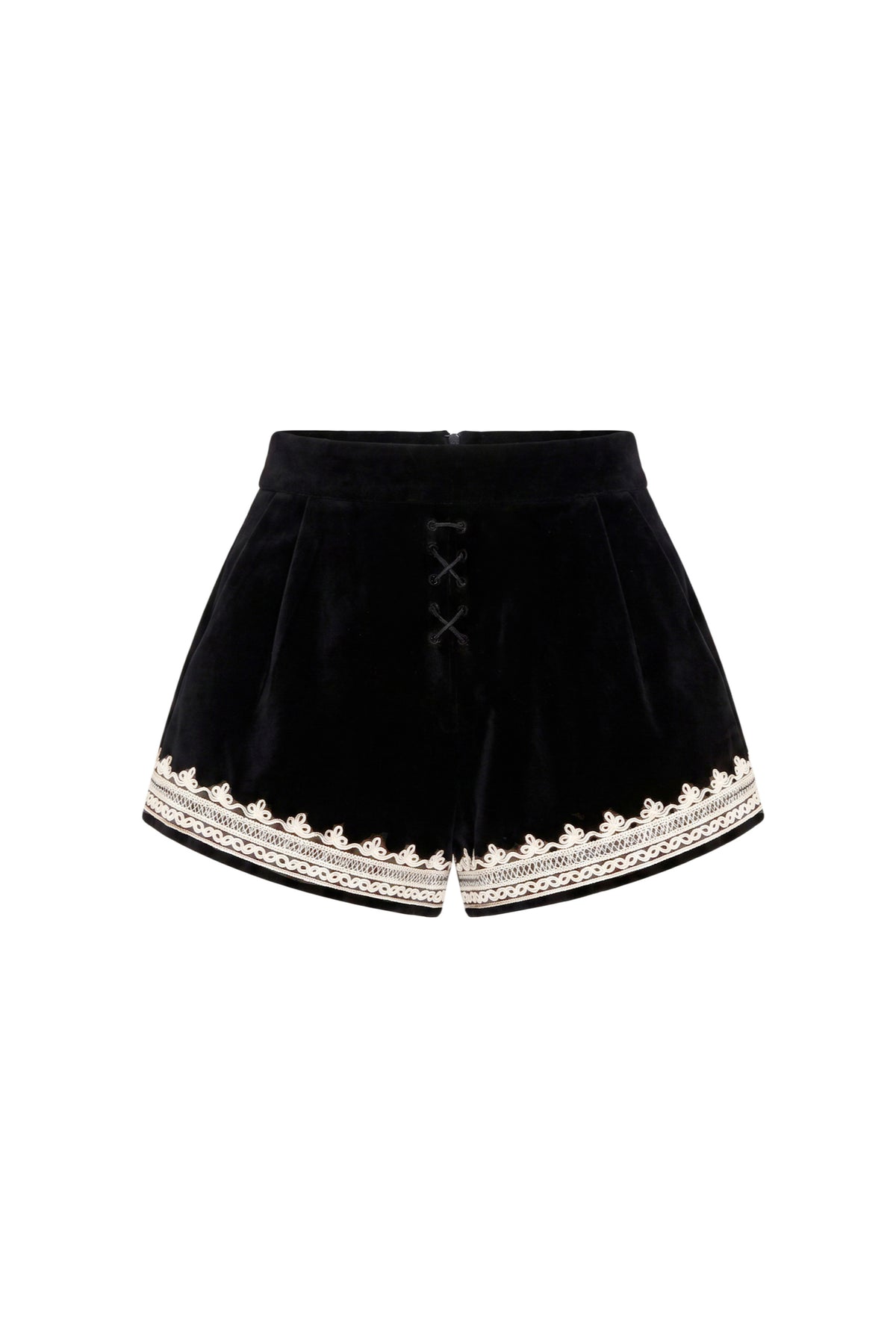 Amanda Uprichard Jeremiah Shorts in Velvet in Black - shown on invisible mannequin