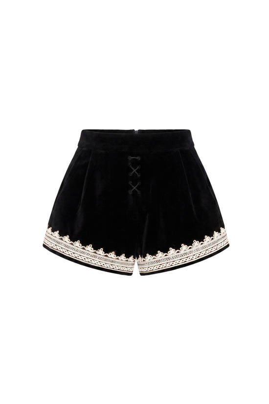 Amanda Uprichard Jeremiah Shorts in Velvet in Black - shown on invisible mannequin
