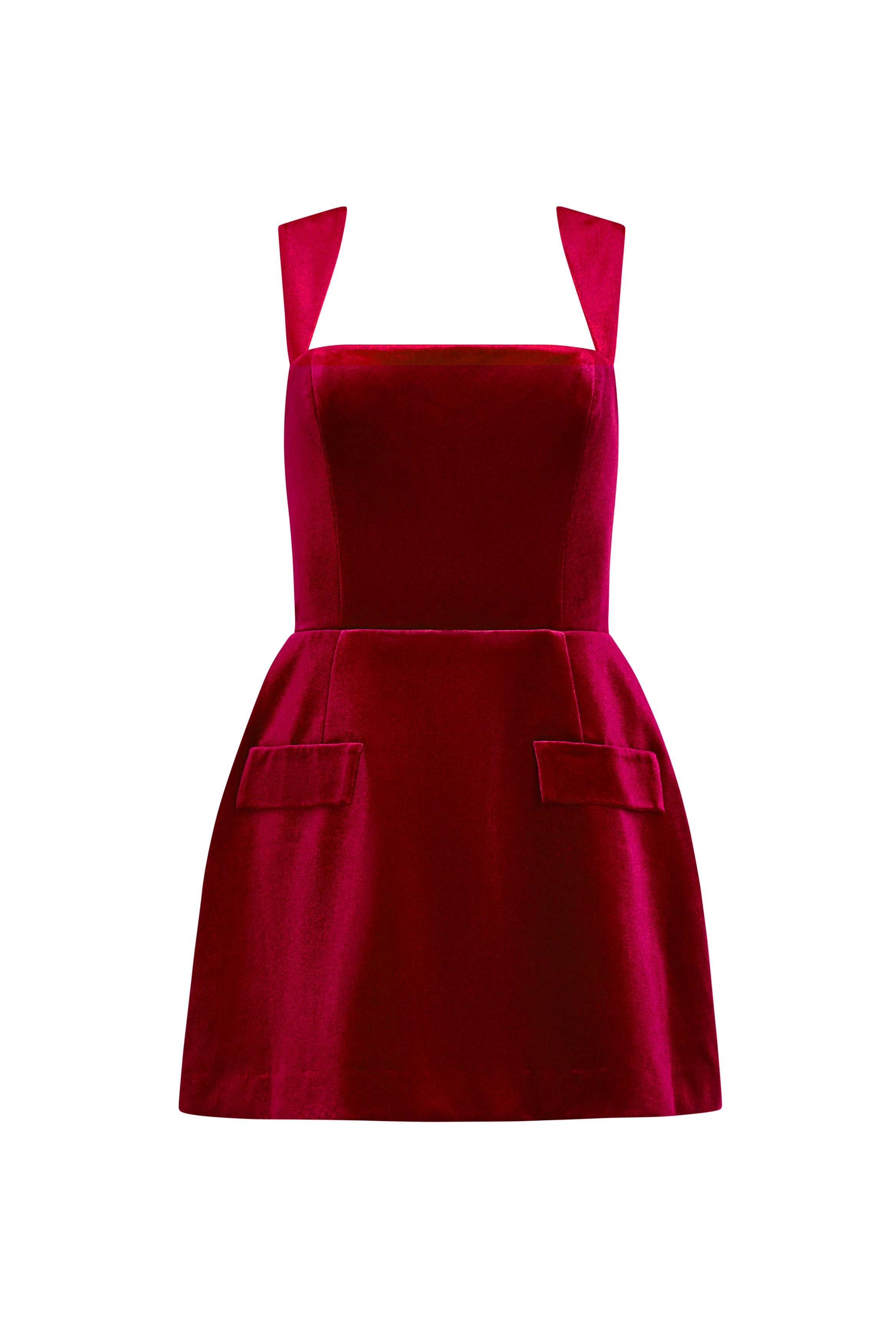 Red velvet mini dress on a white background