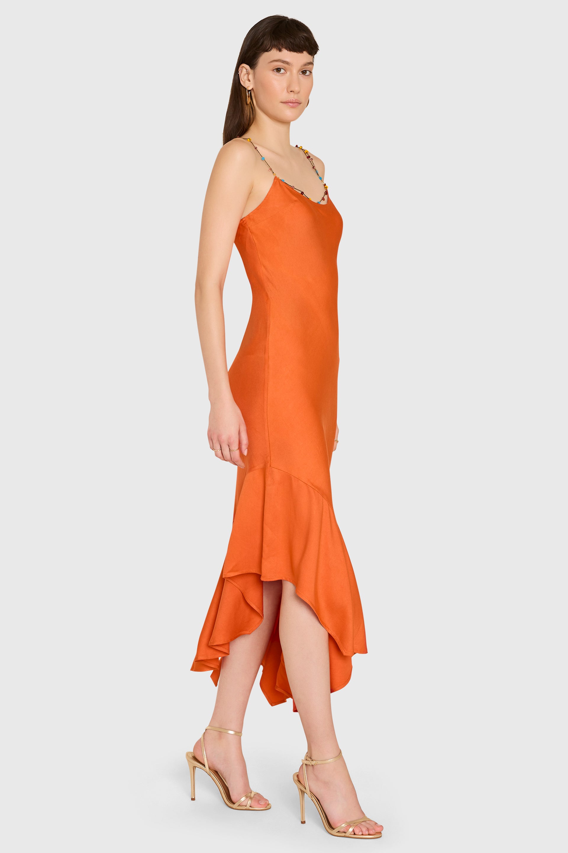Eros Midi Dress in Pomelo Orange | Women's Satin Midi Dress