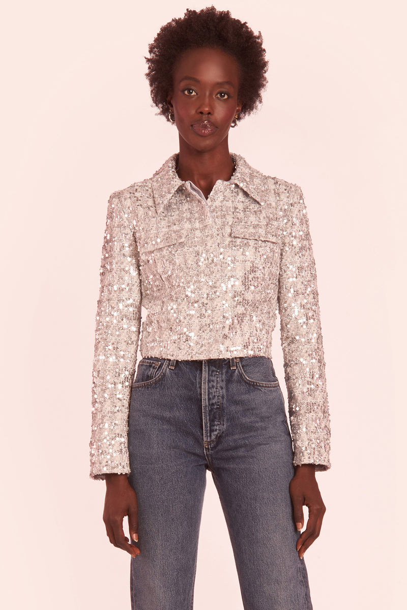 silver sequin cropped jacket