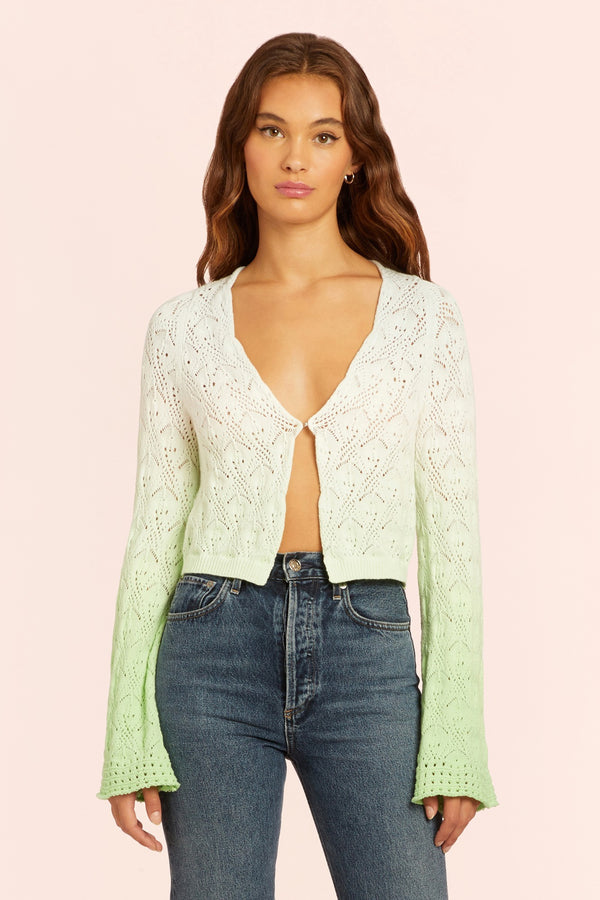 ombre white green bell sleeve cardigan knit
